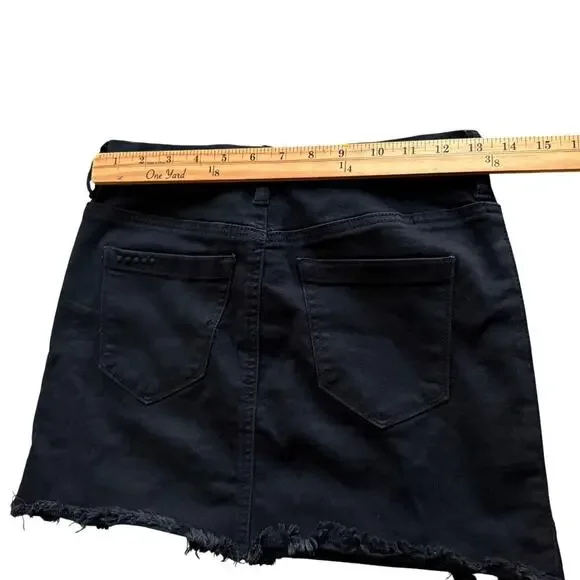 BlankNYC Black Lace-Up Denim Mini Skirt Moto Edgy Zipper Raw Hem Y2K Grunge 24 - Picture 8 of 8